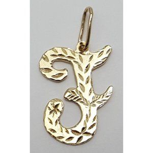 Unique 14K Karat Solid Yellow Gold Designer Initial Cursive " F " Charm Pendant